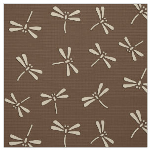 Japanese Dragonfly Pattern, Cream and Taupe Tan Fabric