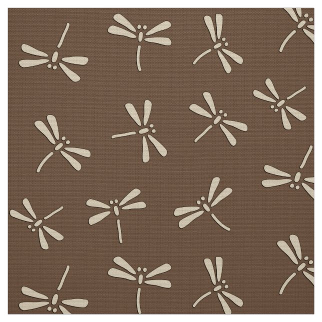 Japanese Dragonfly Pattern, Cream and Taupe Tan Fabric (Swatch)