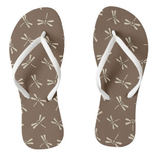 Japanese Dragonfly Pattern, Cream and Taupe Tan Thongs