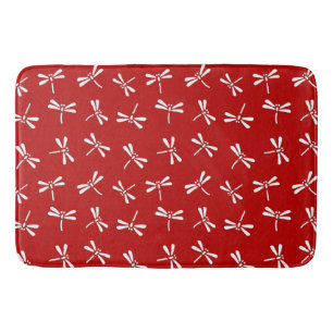 Japanese Dragonfly Pattern, Deep Red and White   Bath Mat