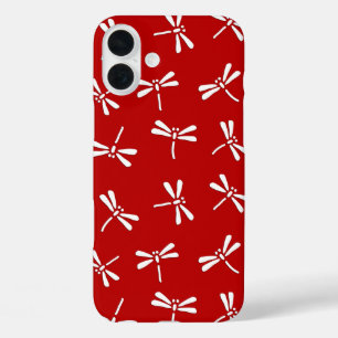 Japanese Dragonfly Pattern, Deep Red and White iPhone 16 Plus Case