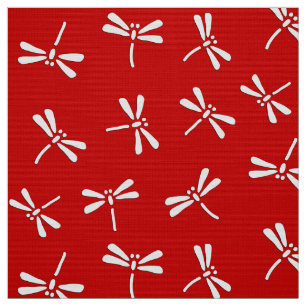 Japanese Dragonfly Pattern, Deep Red and White Fabric