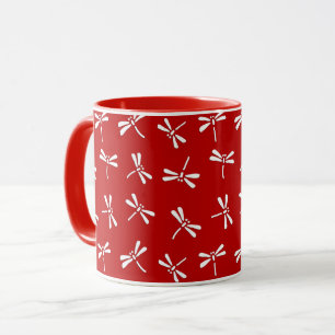 Japanese Dragonfly Pattern, Deep Red and White Mug