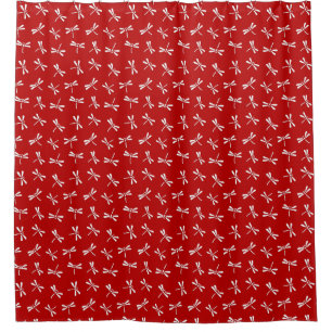 Japanese Dragonfly Pattern, Deep Red and White   Shower Curtain