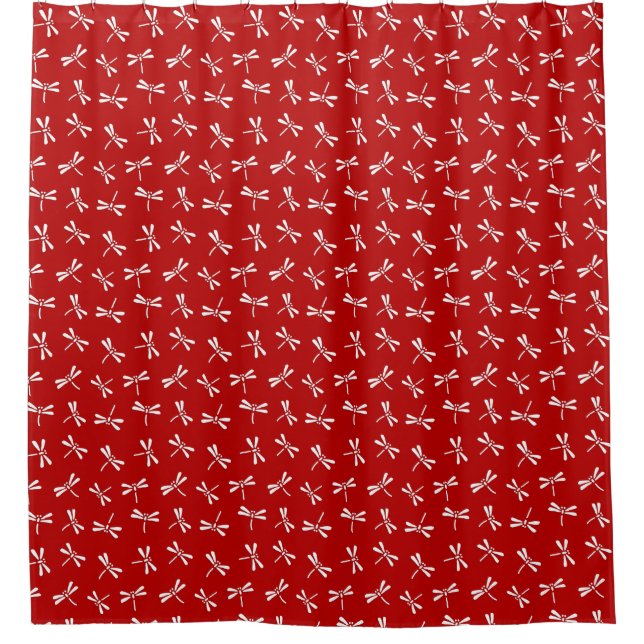 Japanese Dragonfly Pattern, Deep Red and White   Shower Curtain (Front)