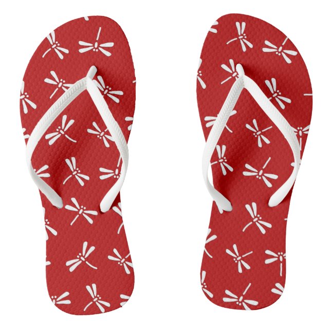 Japanese Dragonfly Pattern, Deep Red and White Thongs (Footbed)