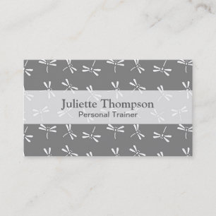 Japanese Dragonfly Pattern, Grey / Grey and White Business Card