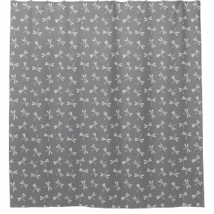 Japanese Dragonfly Pattern, Grey / Grey and White Shower Curtain