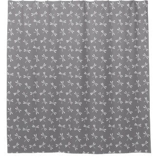 Japanese Dragonfly Pattern, Grey / Grey and White Shower Curtain