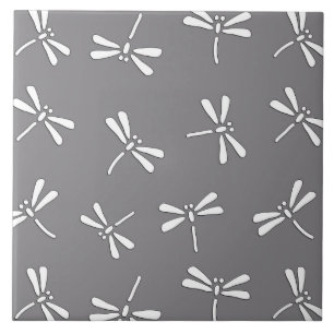 Japanese Dragonfly Pattern, Grey / Grey and White Tile