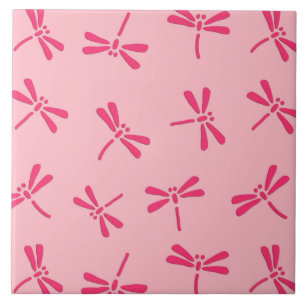 Japanese Dragonfly Pattern, Light Coral Pink Tile