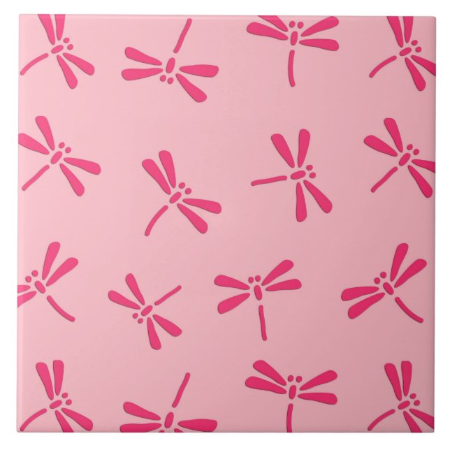 Japanese Dragonfly Pattern, Light Coral Pink Tile (Front)
