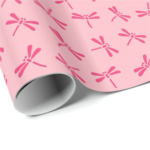 Japanese Dragonfly Pattern, Light Coral Pink Wrapping Paper