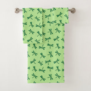Japanese Dragonfly Pattern, Light Jade Green Bath Towel Set