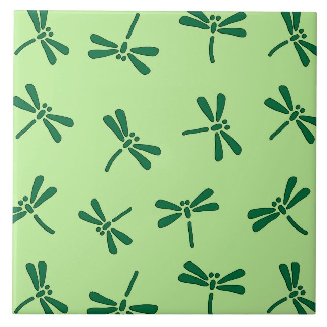 Japanese Dragonfly Pattern, Light Jade Green Ceramic Tile (Front)