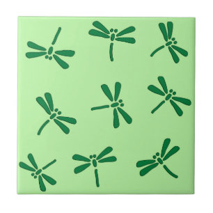 Japanese Dragonfly Pattern, Light Jade Green Ceramic Tile