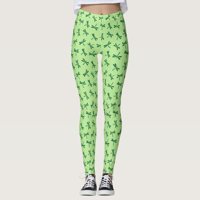 Japanese Dragonfly Pattern, Light Jade Green Leggings (Front)