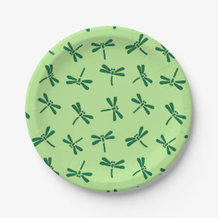 Japanese Dragonfly Pattern, Light Jade Green Paper Plate