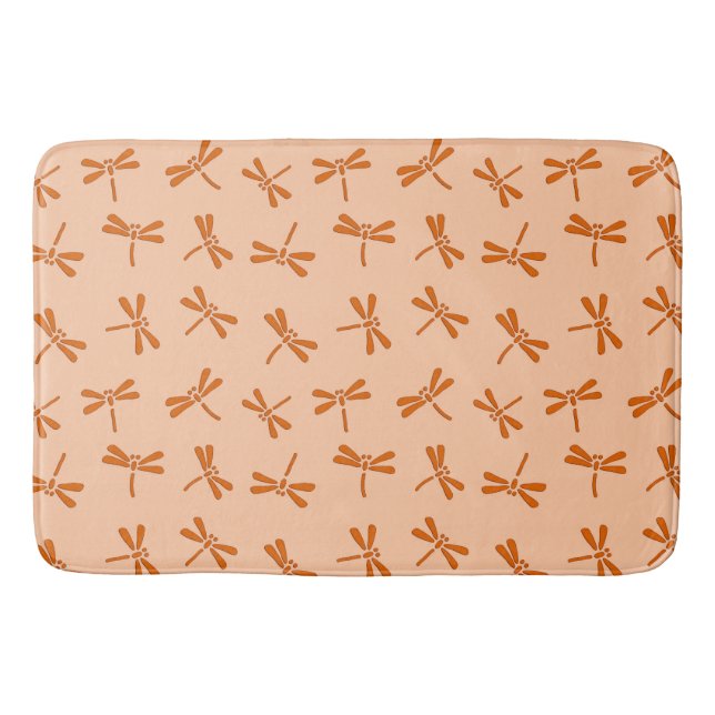 Japanese Dragonfly Pattern, Mandarin Orange  Bath Mat (Front)