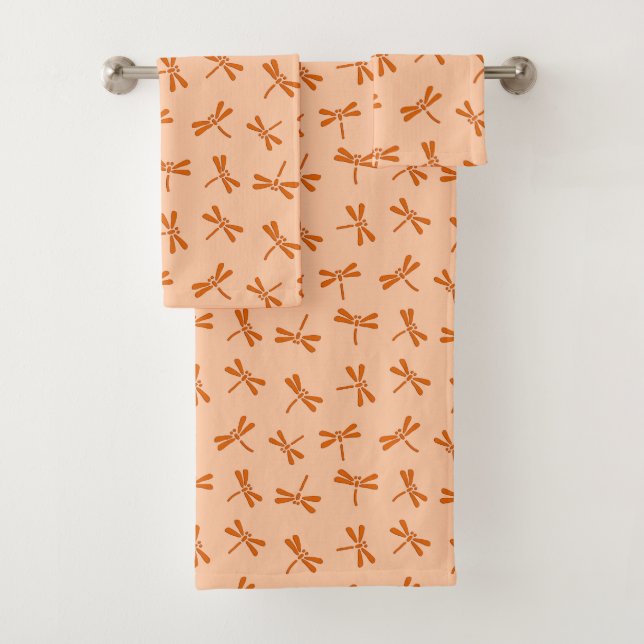 Japanese Dragonfly Pattern, Mandarin Orange  Bath Towel Set (Insitu)