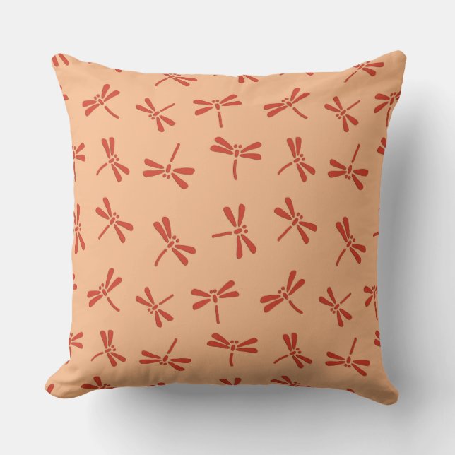 Japanese Dragonfly Pattern, Mandarin Orange Outdoor Cushion (Front)