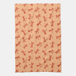 Japanese Dragonfly Pattern, Mandarin Orange Tea Towel