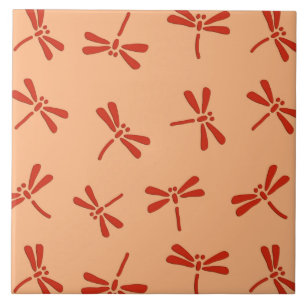 Japanese Dragonfly Pattern, Mandarin Orange Tile
