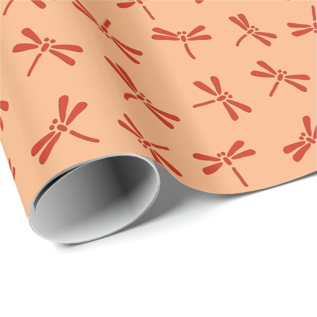 Japanese Dragonfly Pattern, Mandarin Orange Wrapping Paper (Roll Corner)