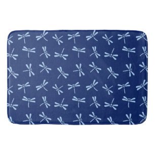 Japanese Dragonfly Pattern, Navy and Sky Blue Bath Mat