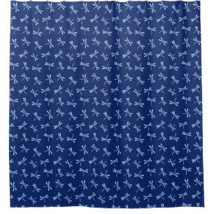 Japanese Dragonfly Pattern, Navy and Sky Blue  Shower Curtain