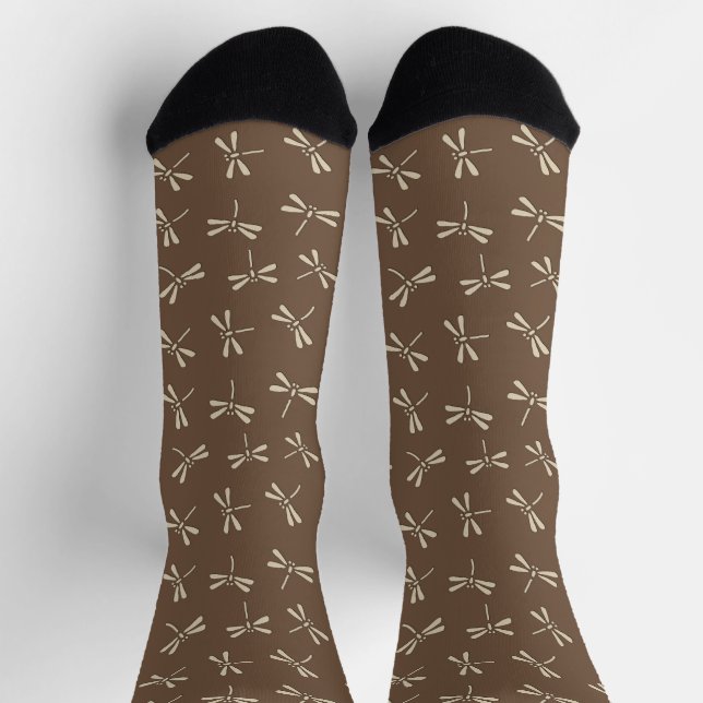 Japanese Dragonfly Pattern, Taupe Tan and Cream Socks (Top)