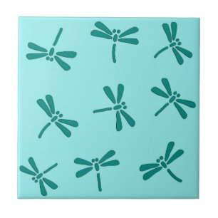 Japanese Dragonfly Pattern, Turquoise and Aqua Ceramic Tile