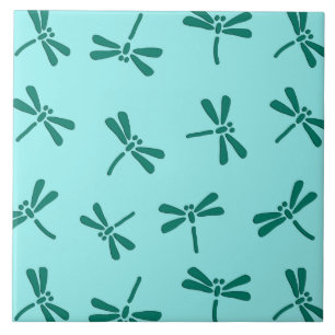 Japanese Dragonfly Pattern, Turquoise and Aqua Ceramic Tile
