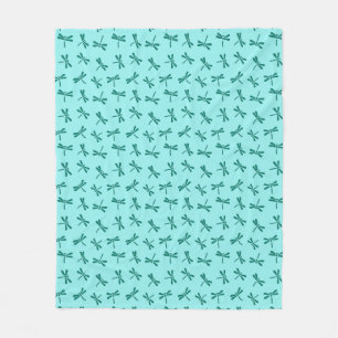 Japanese Dragonfly Pattern, Turquoise and Aqua Fleece Blanket