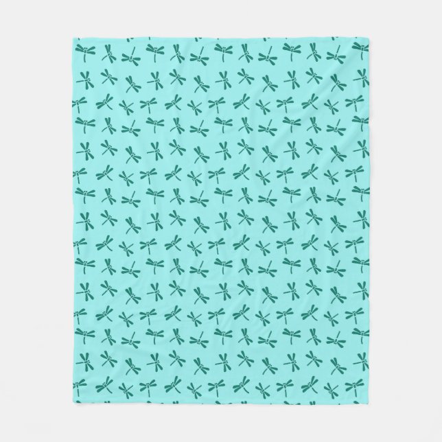 Japanese Dragonfly Pattern, Turquoise and Aqua Fleece Blanket (Front)