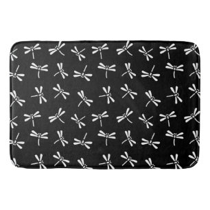 Japanese Dragonfly Pattern, White and Black Bath Mat