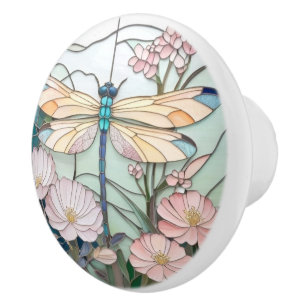 Japanese Dragonfly Stained Glass Art Deco Nouveau Ceramic Knob