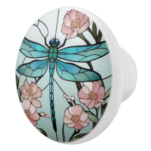 Japanese Dragonfly Stained Glass Deco Art Nouveau Ceramic Knob
