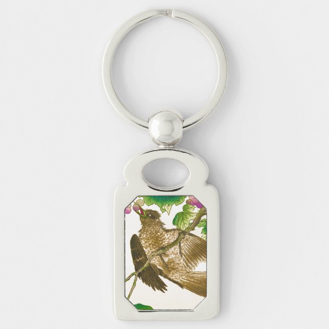 Japanese Drawing of Jay on a Grape Vine Key Ring (Front)