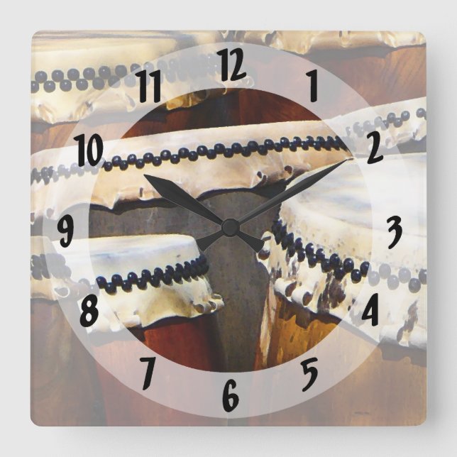 Japanese Drums Square Wall Clock (Front)