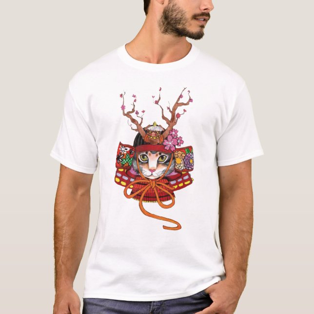 Japanese Edo Samurai Neko Kitten T-Shirt (Front)