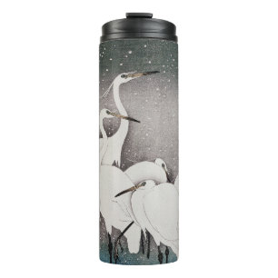 Japanese Egrets Cranes Bird Winter Snow Art Thermal Tumbler