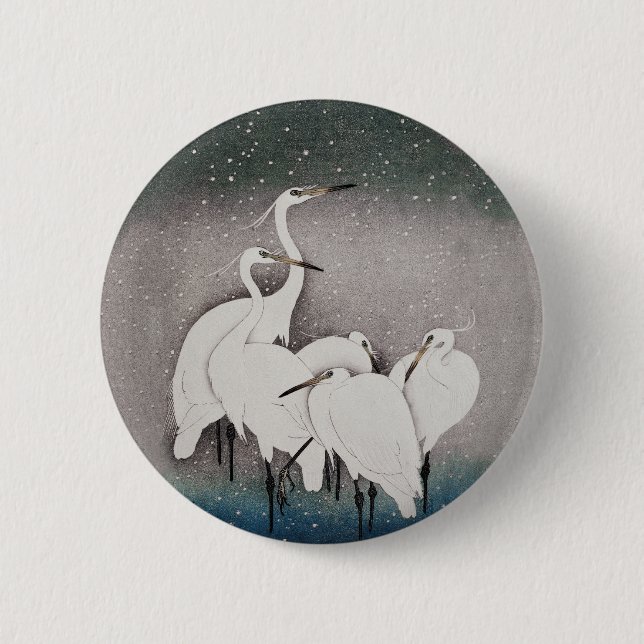 Japanese Egrets Koson Cranes Winter Snow 6 Cm Round Badge (Front)