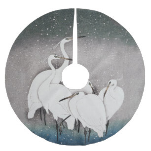 Japanese Egrets Koson Cranes Winter Snow Brushed Polyester Tree Skirt