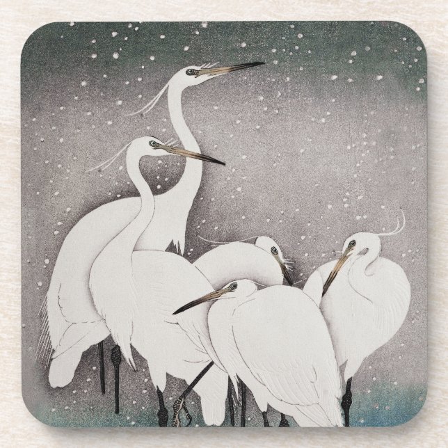 Japanese Egrets Koson Cranes Winter Snow Coaster (Front)