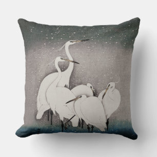 Japanese Egrets Koson Cranes Winter Snow Cushion