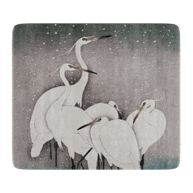 Japanese Egrets Koson Cranes Winter Snow Cutting Board (Front)