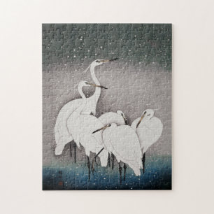 Japanese Egrets Koson Cranes Winter Snow Jigsaw Puzzle