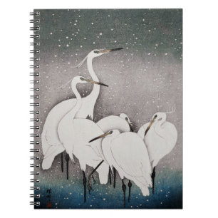 Japanese Egrets Koson Cranes Winter Snow Notebook