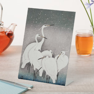 Japanese Egrets Koson Cranes Winter Snow Pedestal Sign